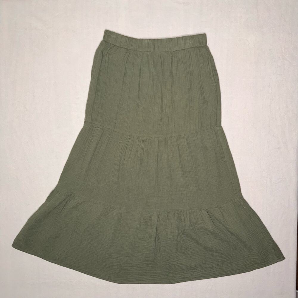 Long Tiered Skirt Army Green